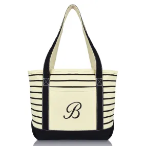 Dalix Striped B-Initial Tote Bag Womens Ballent Letter B