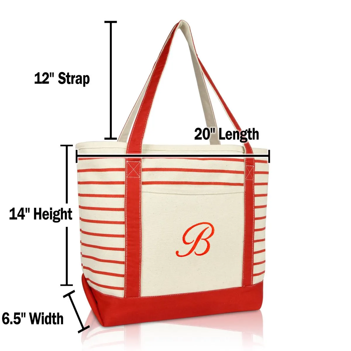 Dalix Striped B-Initial Tote Bag Womens Ballent Letter B