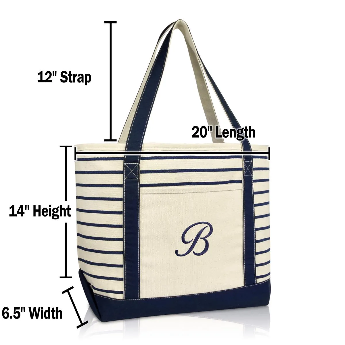 Dalix Striped B-Initial Tote Bag Womens Ballent Letter B