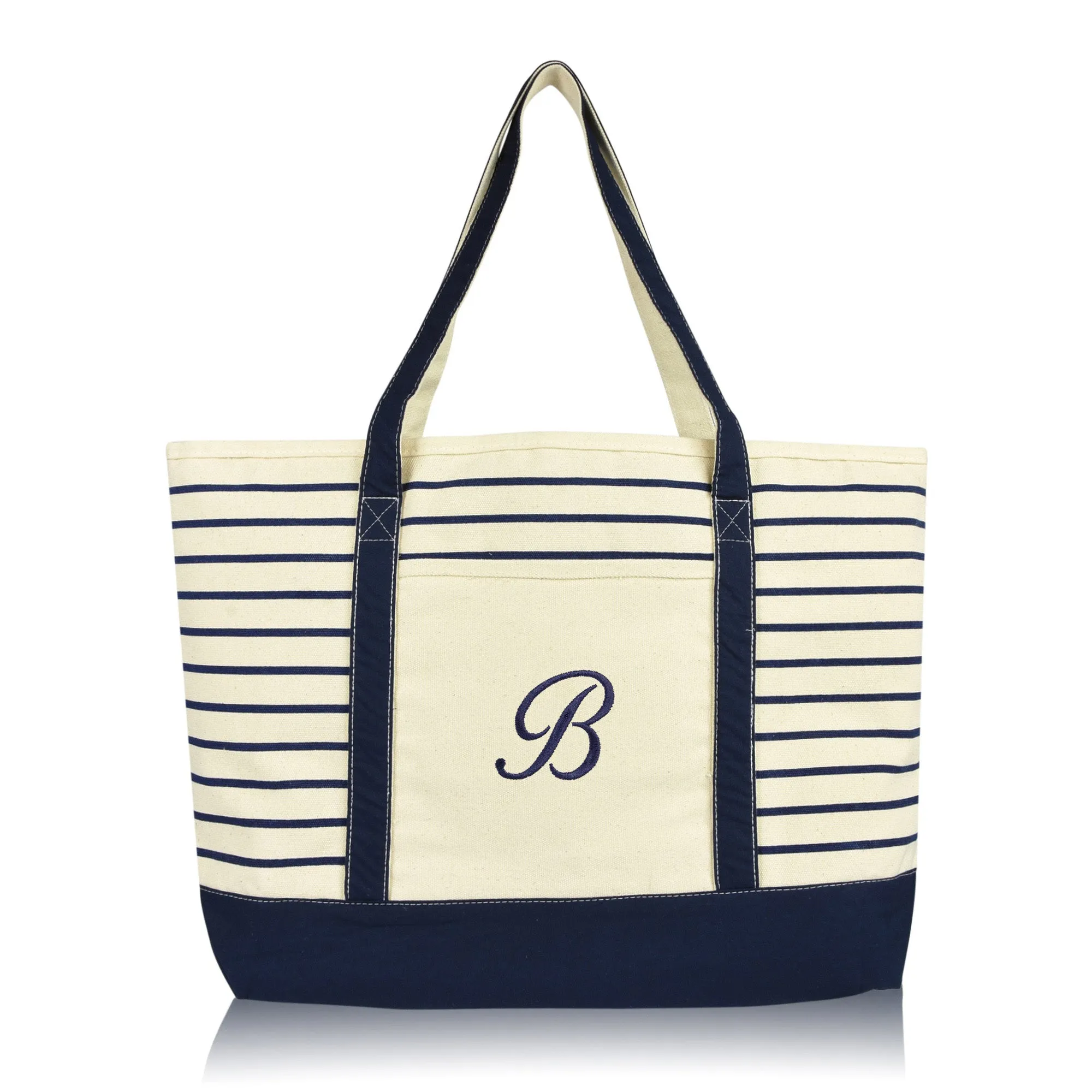 Dalix Striped B-Initial Tote Bag Womens Ballent Letter B