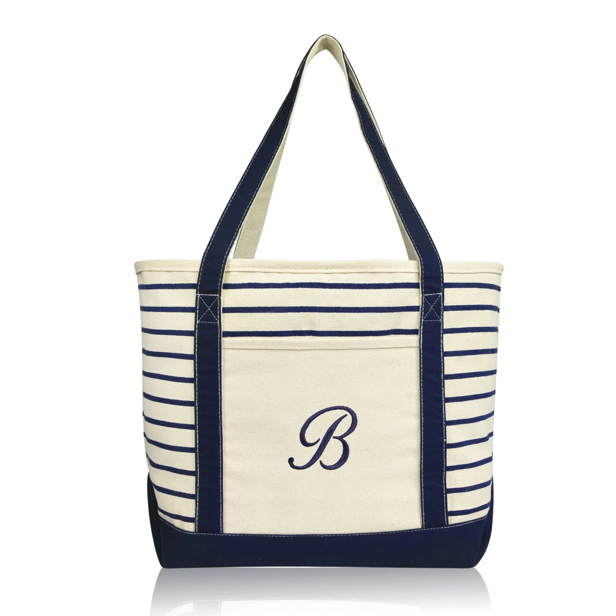 Dalix Striped B-Initial Tote Bag Womens Ballent Letter B