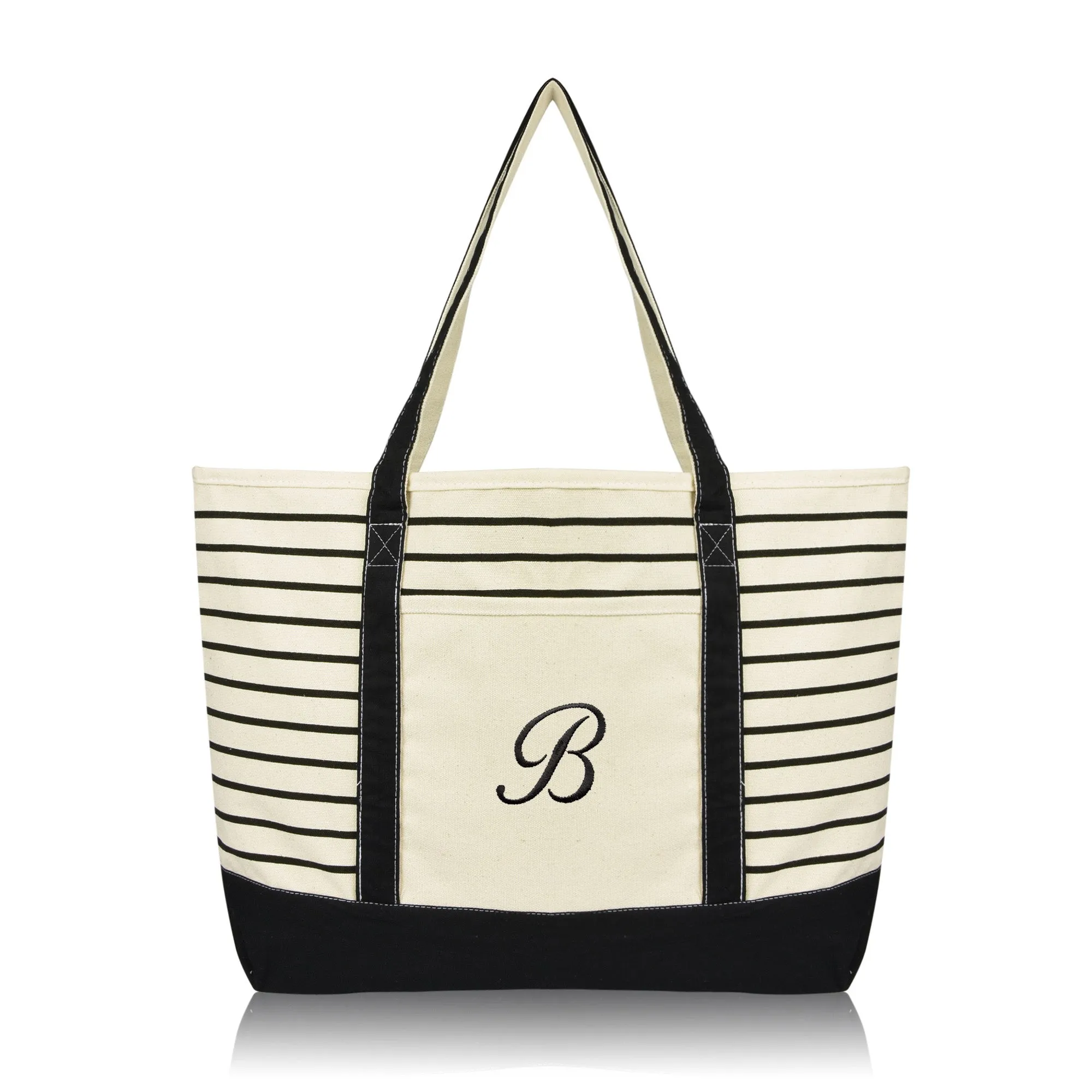 Dalix Striped B-Initial Tote Bag Womens Ballent Letter B