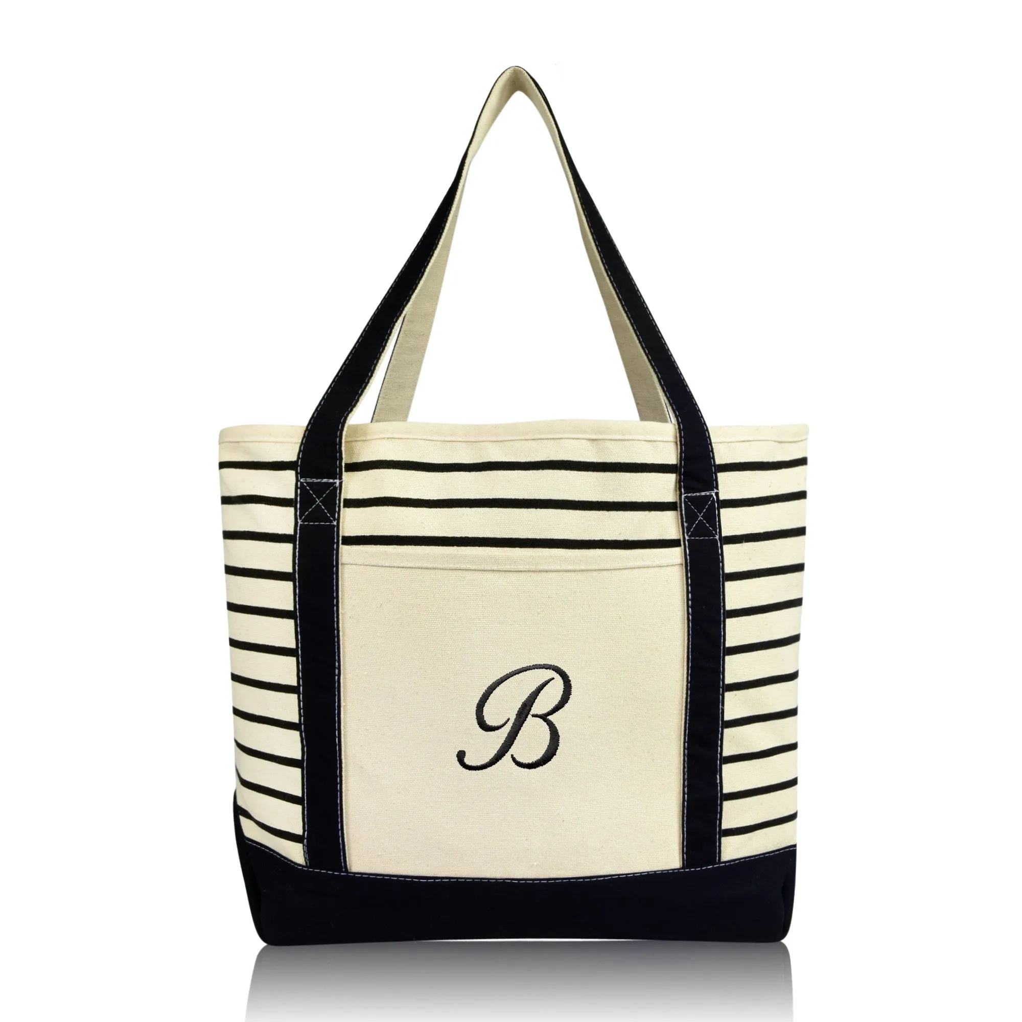 Dalix Striped B-Initial Tote Bag Womens Ballent Letter B