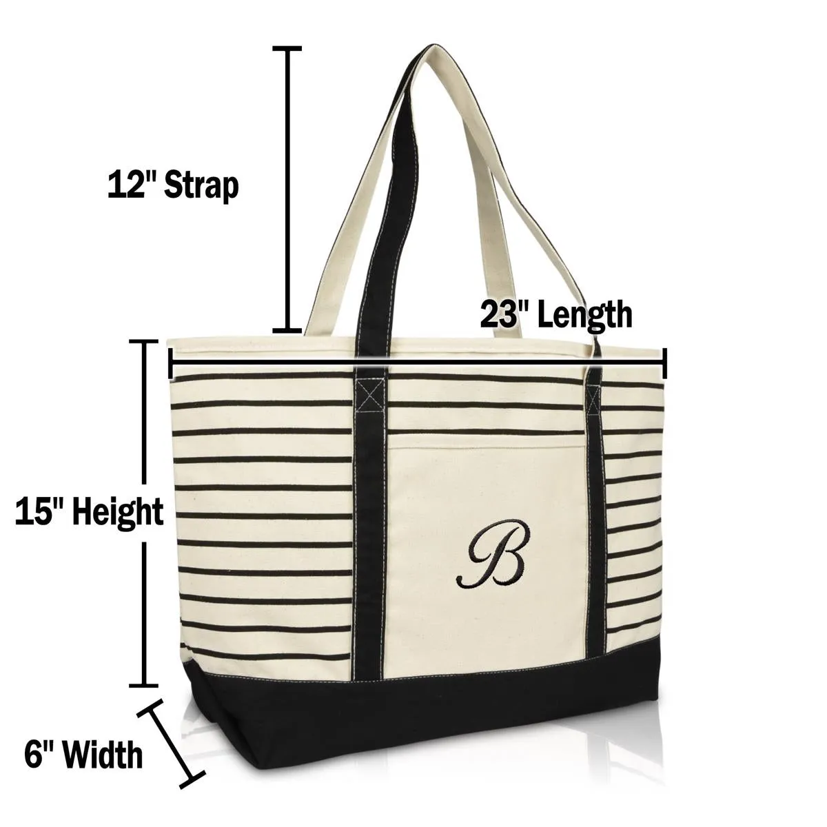 Dalix Striped B-Initial Tote Bag Womens Ballent Letter B