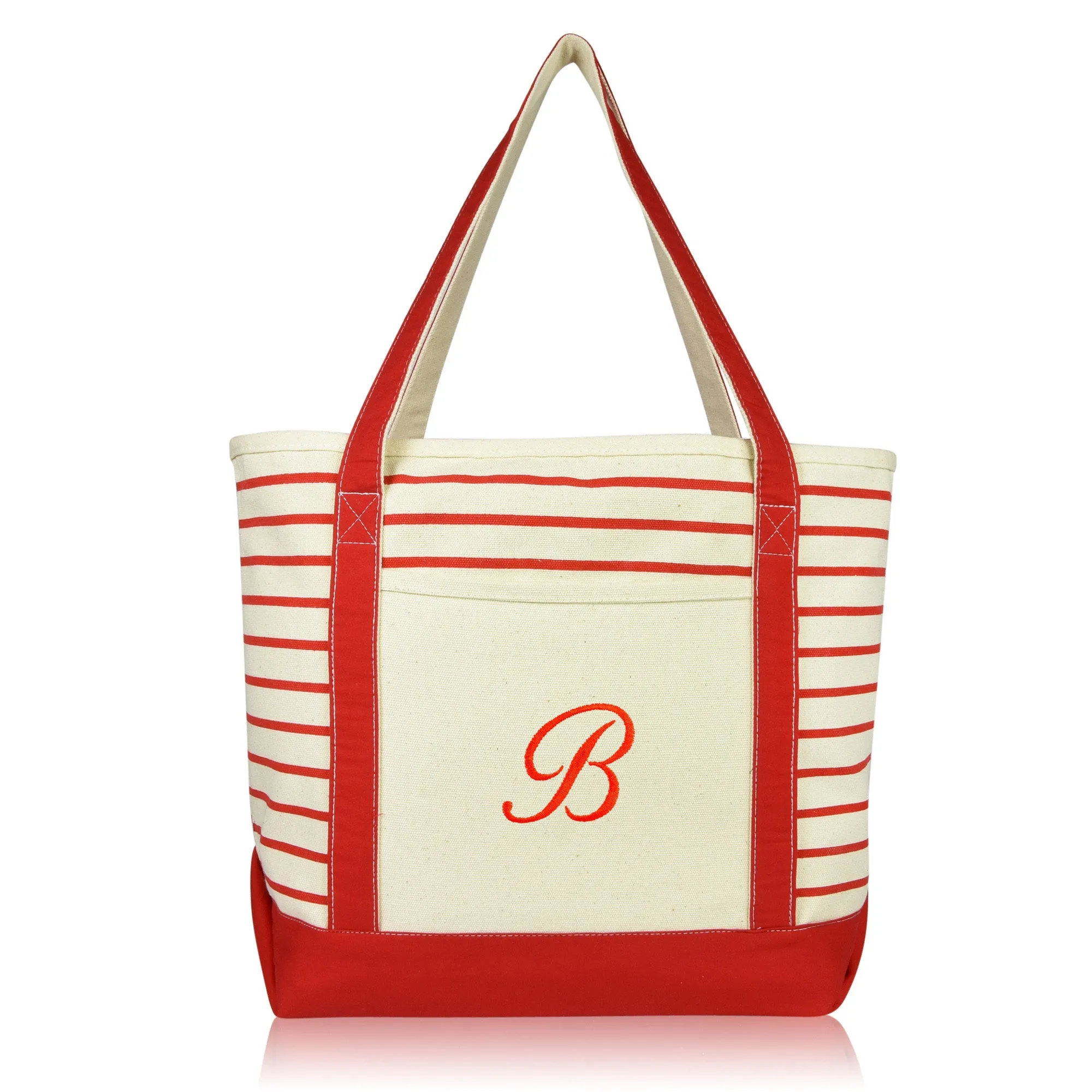 Dalix Striped B-Initial Tote Bag Womens Ballent Letter B