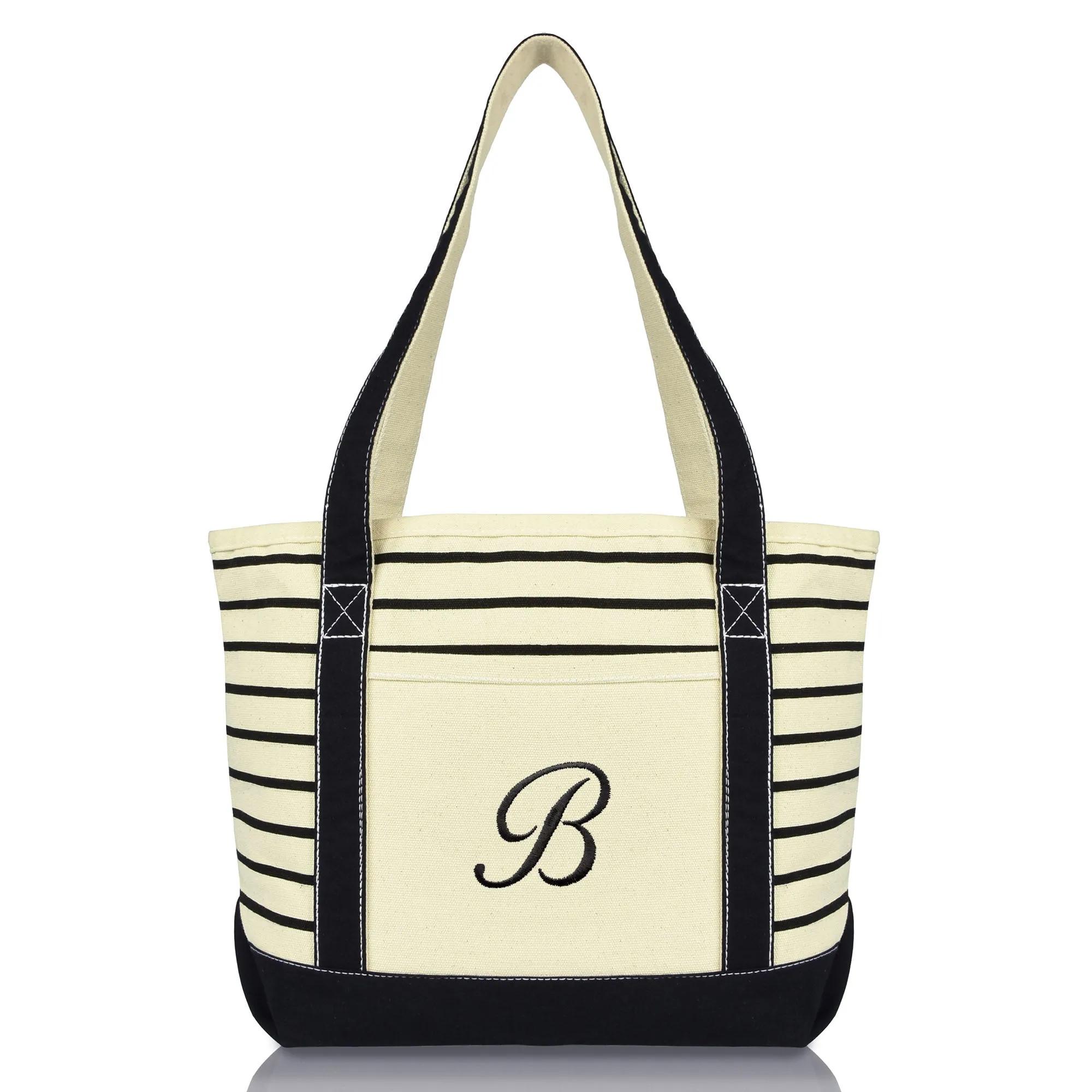 Dalix Striped B-Initial Tote Bag Womens Ballent Letter B