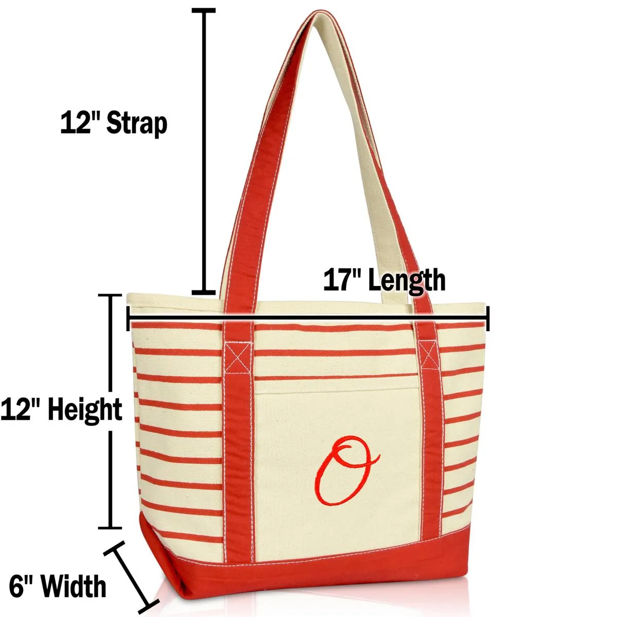 Dalix Striped O-Initial Tote Bag Womens Ballent Letter O