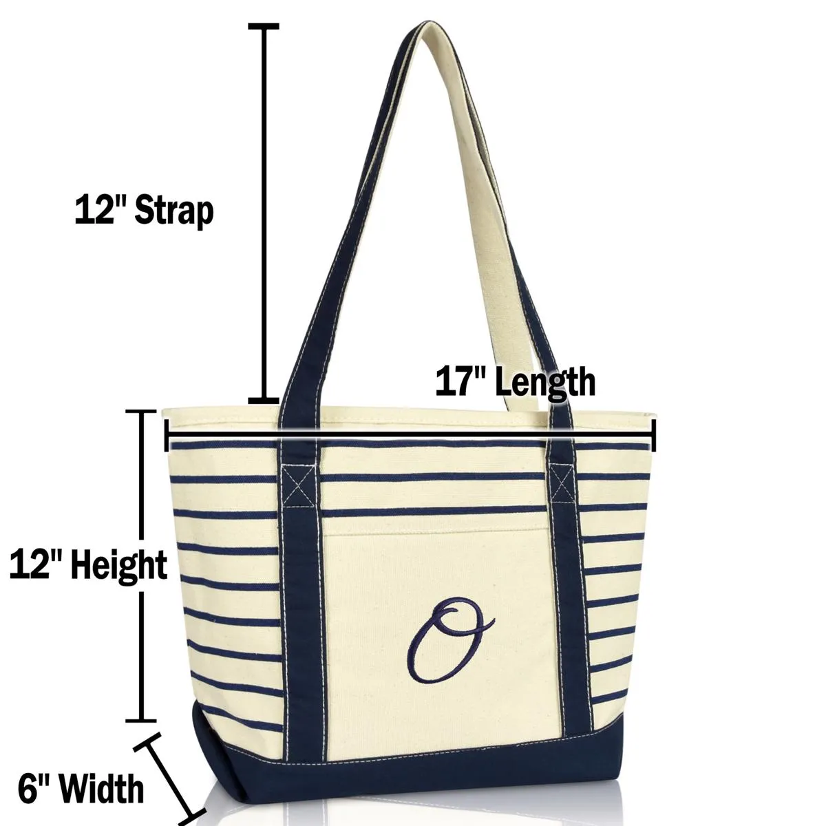 Dalix Striped O-Initial Tote Bag Womens Ballent Letter O