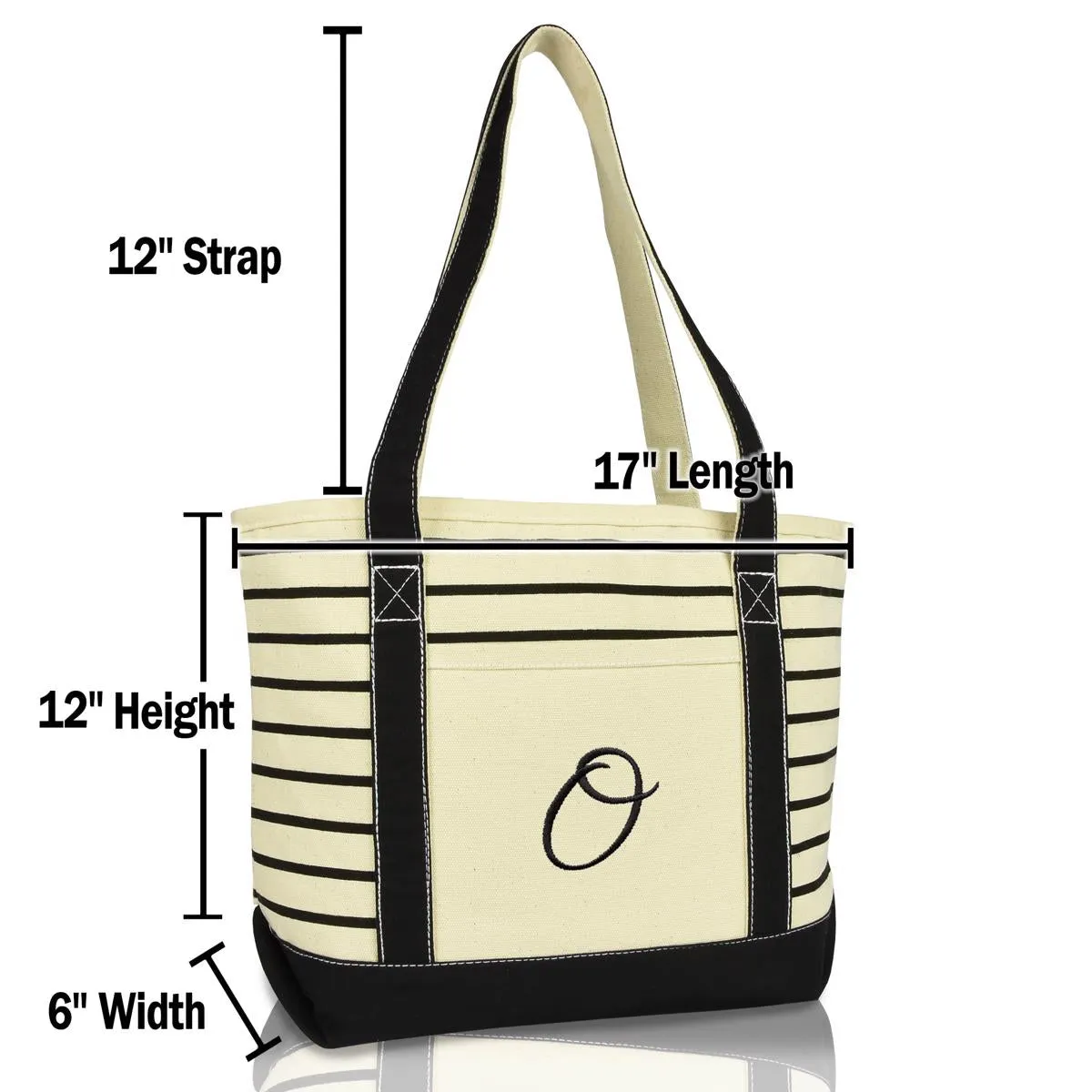 Dalix Striped O-Initial Tote Bag Womens Ballent Letter O