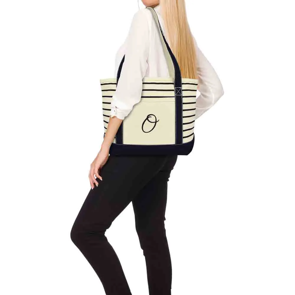 Dalix Striped O-Initial Tote Bag Womens Ballent Letter O