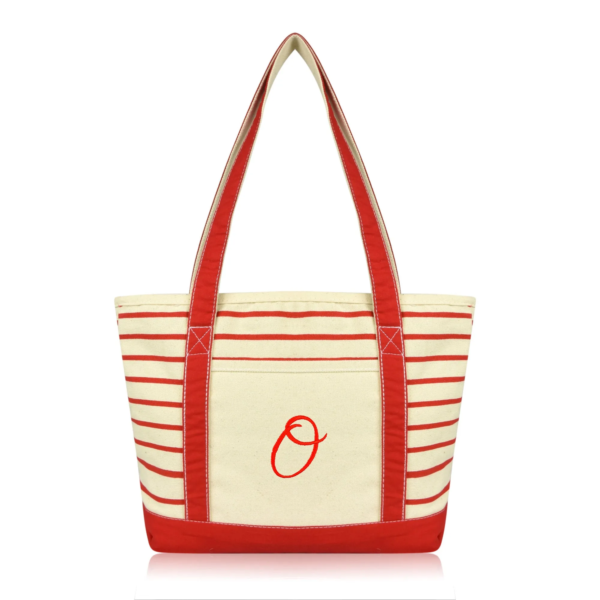 Dalix Striped O-Initial Tote Bag Womens Ballent Letter O