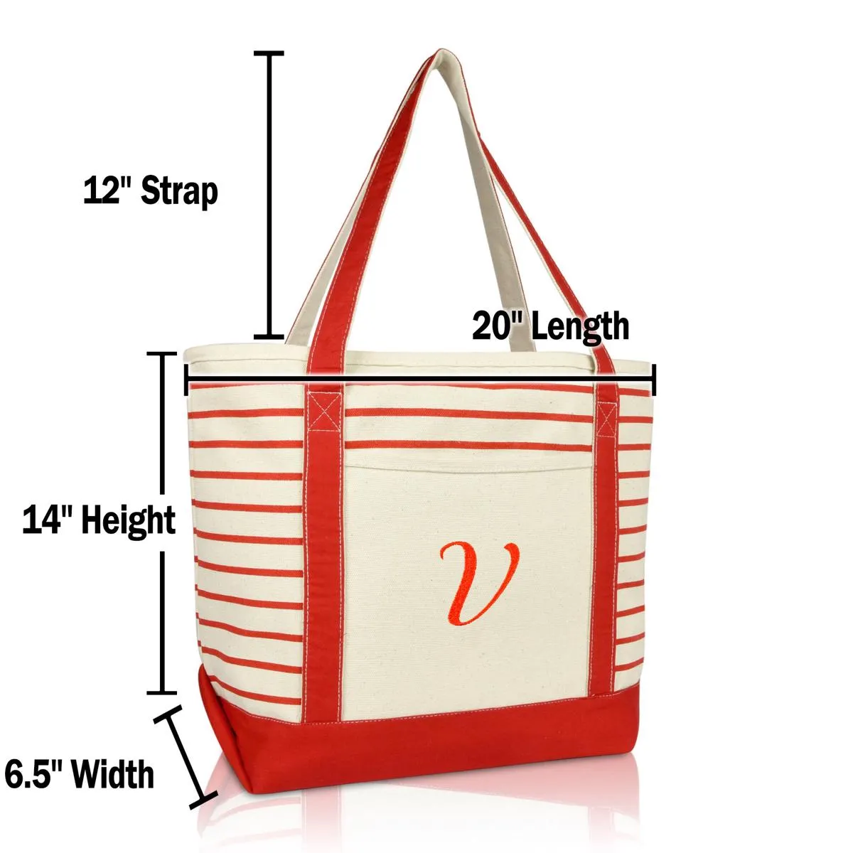 Dalix  Striped V-Initial Tote Bag Womens Ballent Letter V