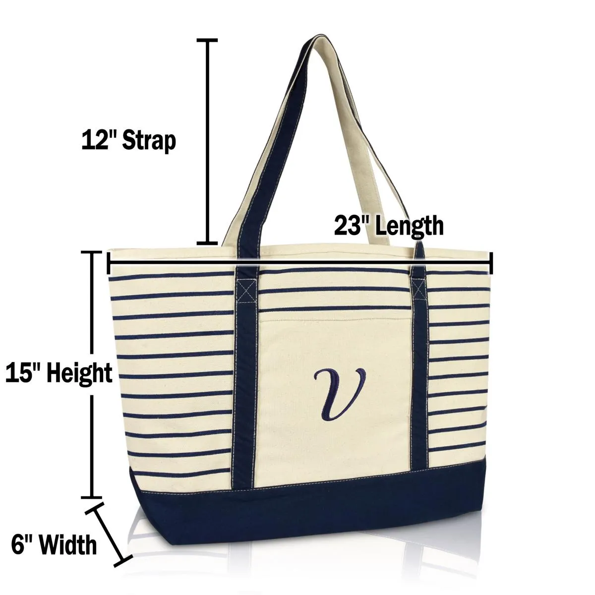 Dalix  Striped V-Initial Tote Bag Womens Ballent Letter V