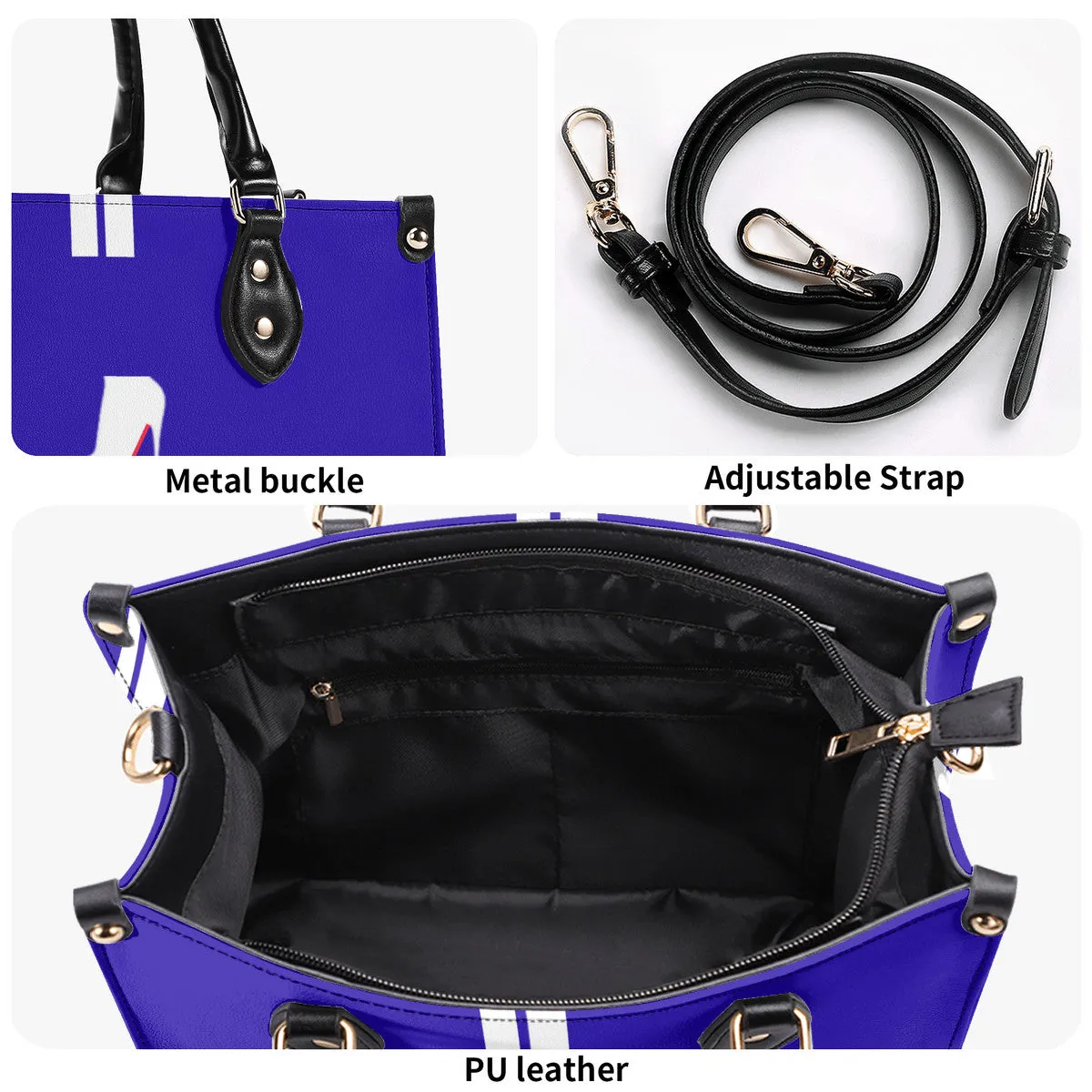 DCYG Navy  Blue & White Multiple Sizes Upgraded Luxury Women PU Leather Handbag