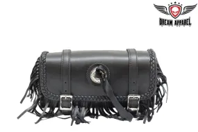 Dream Apparel Leather Motorcycle Tool Bag with Braid, Fringes, and Concho