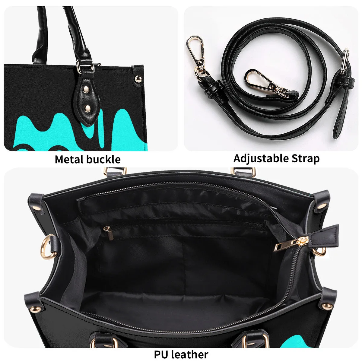 DRIP LO  Black Logo & Turquoise  Multiple Sizes Upgraded Luxury Women PU Leather Handbag