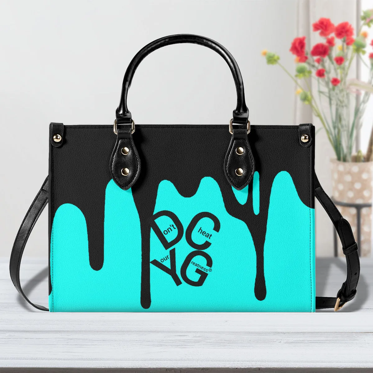 DRIP LO  Black Logo & Turquoise  Multiple Sizes Upgraded Luxury Women PU Leather Handbag