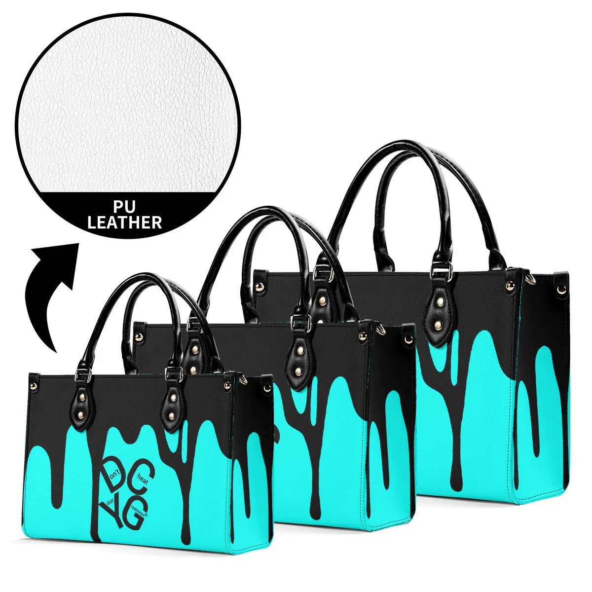 DRIP LO  Black Logo & Turquoise  Multiple Sizes Upgraded Luxury Women PU Leather Handbag