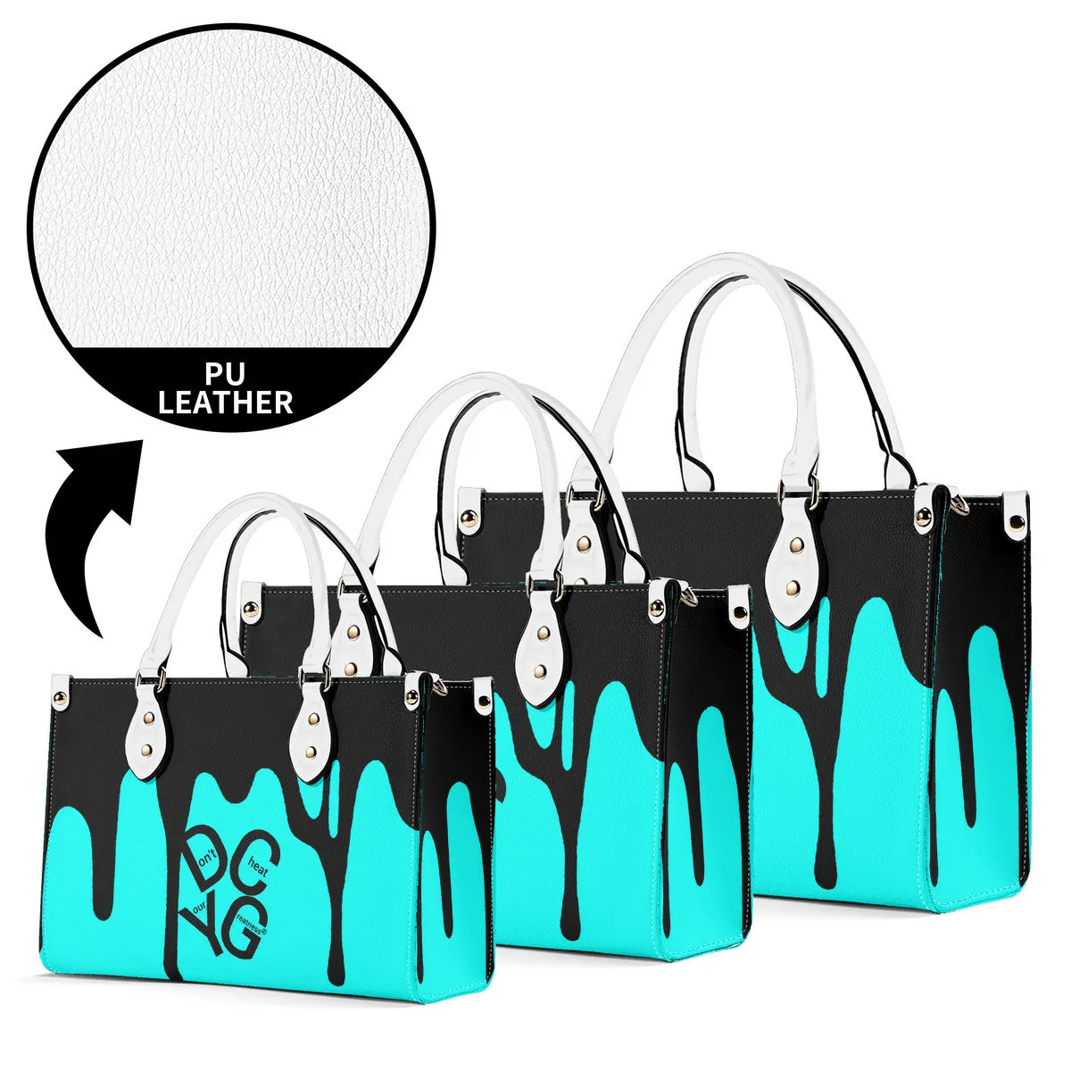 DRIP LO  Black Logo & Turquoise  Multiple Sizes Upgraded Luxury Women PU Leather Handbag