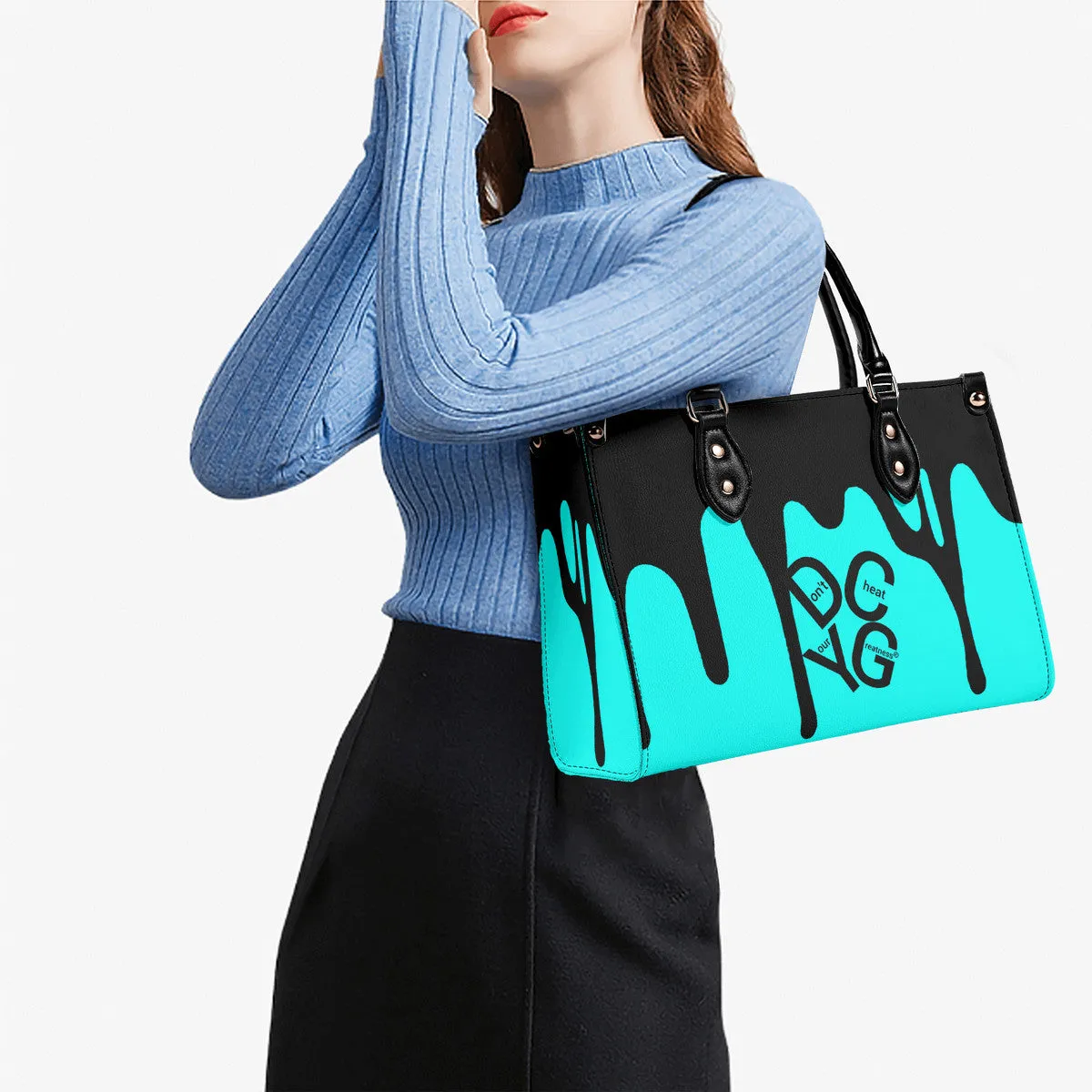 DRIP LO  Black Logo & Turquoise  Multiple Sizes Upgraded Luxury Women PU Leather Handbag