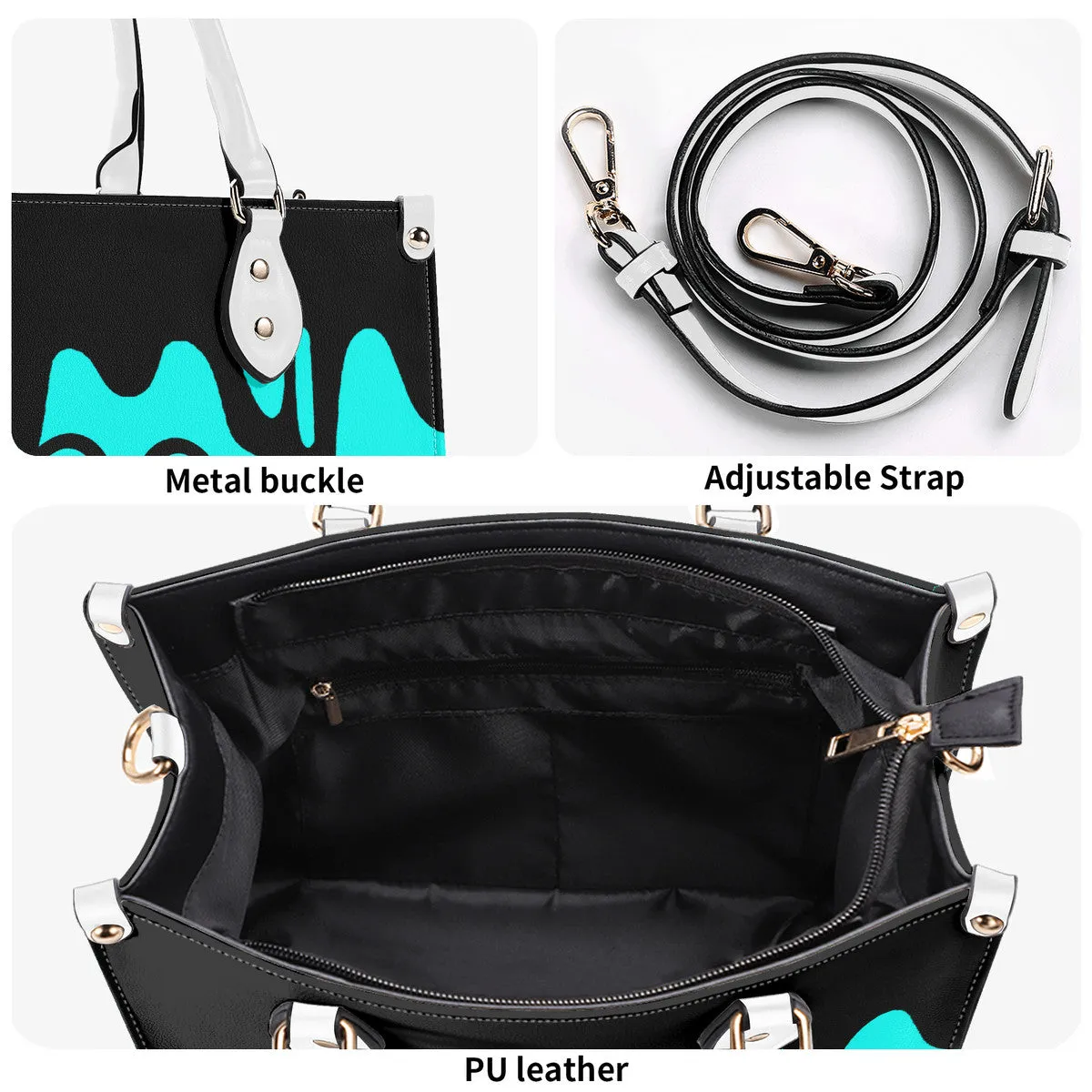 DRIP LO  Black Logo & Turquoise  Multiple Sizes Upgraded Luxury Women PU Leather Handbag