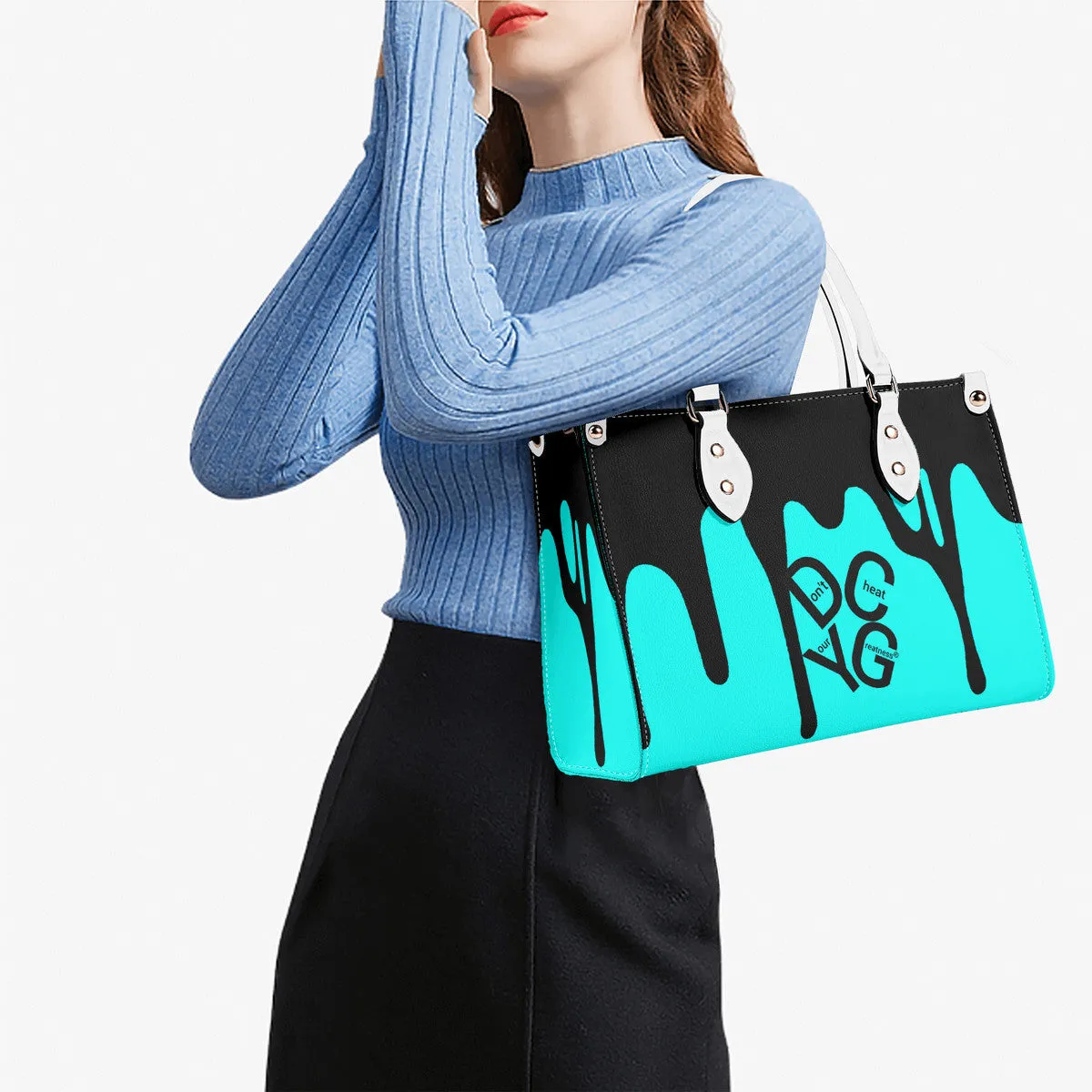 DRIP LO  Black Logo & Turquoise  Multiple Sizes Upgraded Luxury Women PU Leather Handbag