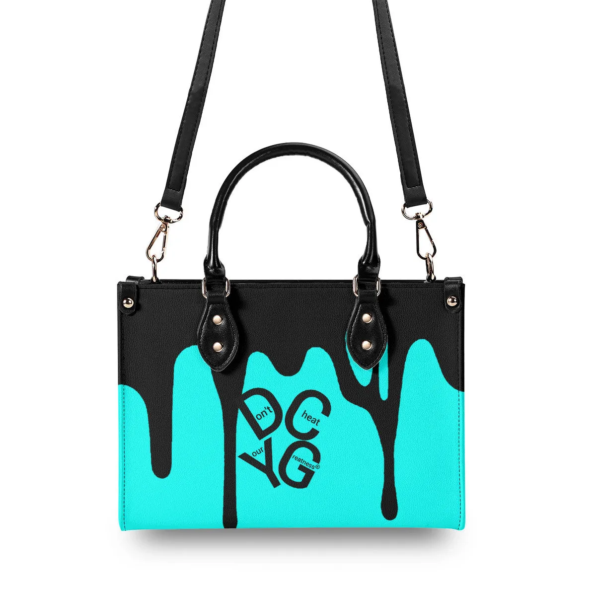 DRIP LO  Black Logo & Turquoise  Multiple Sizes Upgraded Luxury Women PU Leather Handbag