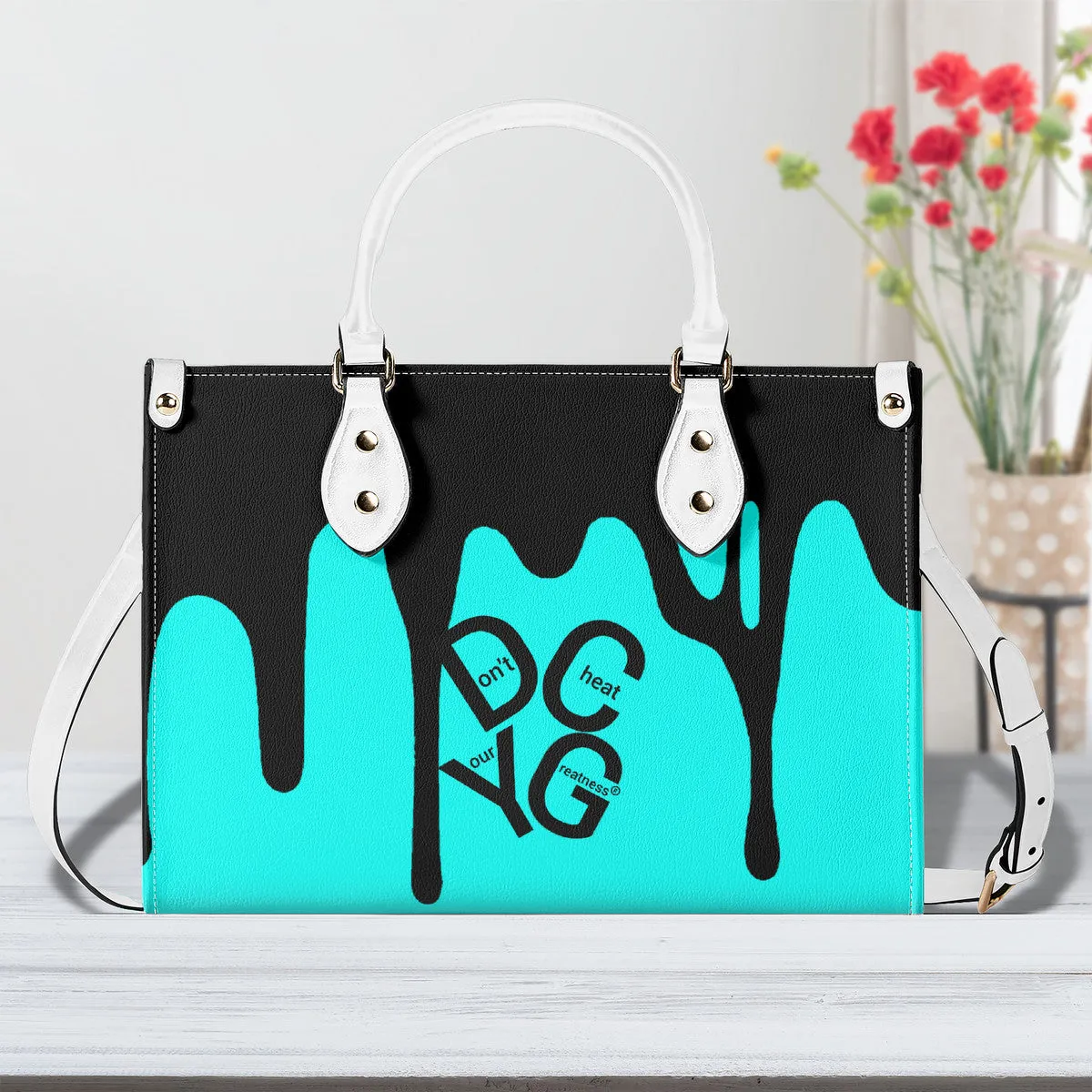 DRIP LO  Black Logo & Turquoise  Multiple Sizes Upgraded Luxury Women PU Leather Handbag