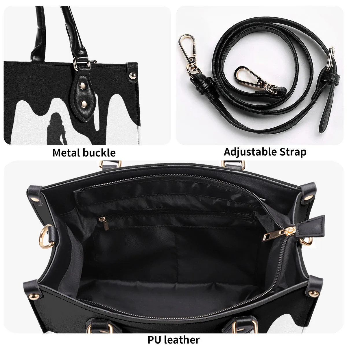 DRIP SF Black Logo & White Multiple Sizes Upgraded Luxury Women PU Leather Handbag