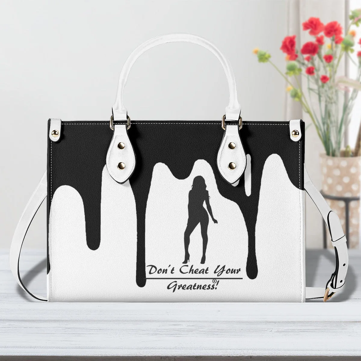 DRIP SF Black Logo & White Multiple Sizes Upgraded Luxury Women PU Leather Handbag