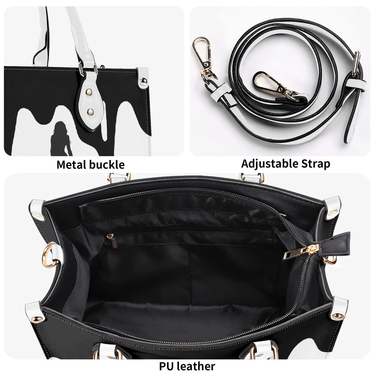 DRIP SF Black Logo & White Multiple Sizes Upgraded Luxury Women PU Leather Handbag