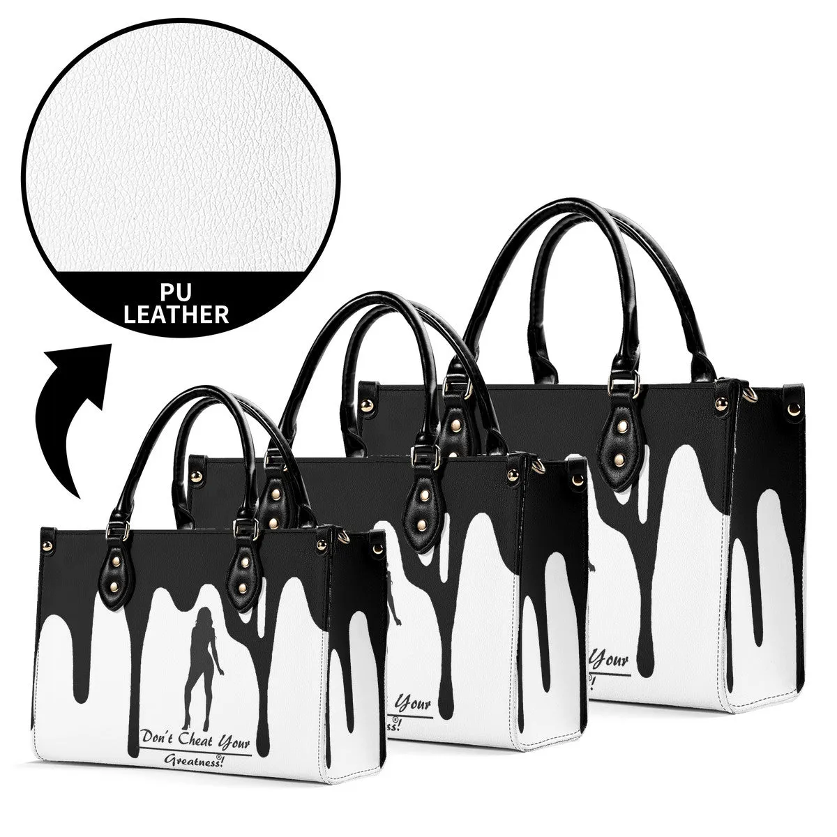 DRIP SF Black Logo & White Multiple Sizes Upgraded Luxury Women PU Leather Handbag