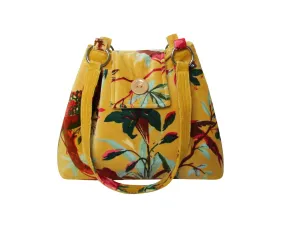 Earth Squared - Ava Shoulder Bag - Eden Velvet - Mustard Yellow Botanical - 30x27cms