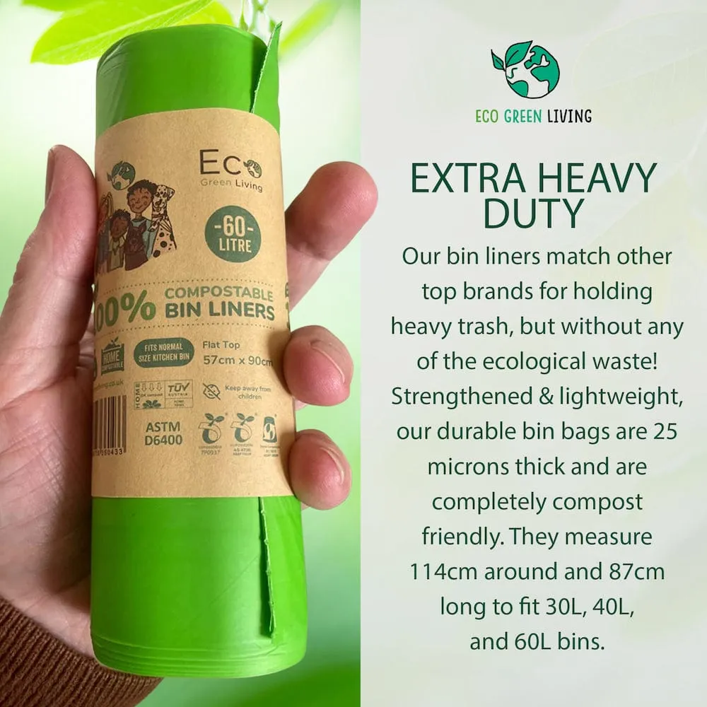 Eco Green Living Compostable Waste Bin Bags - 60L