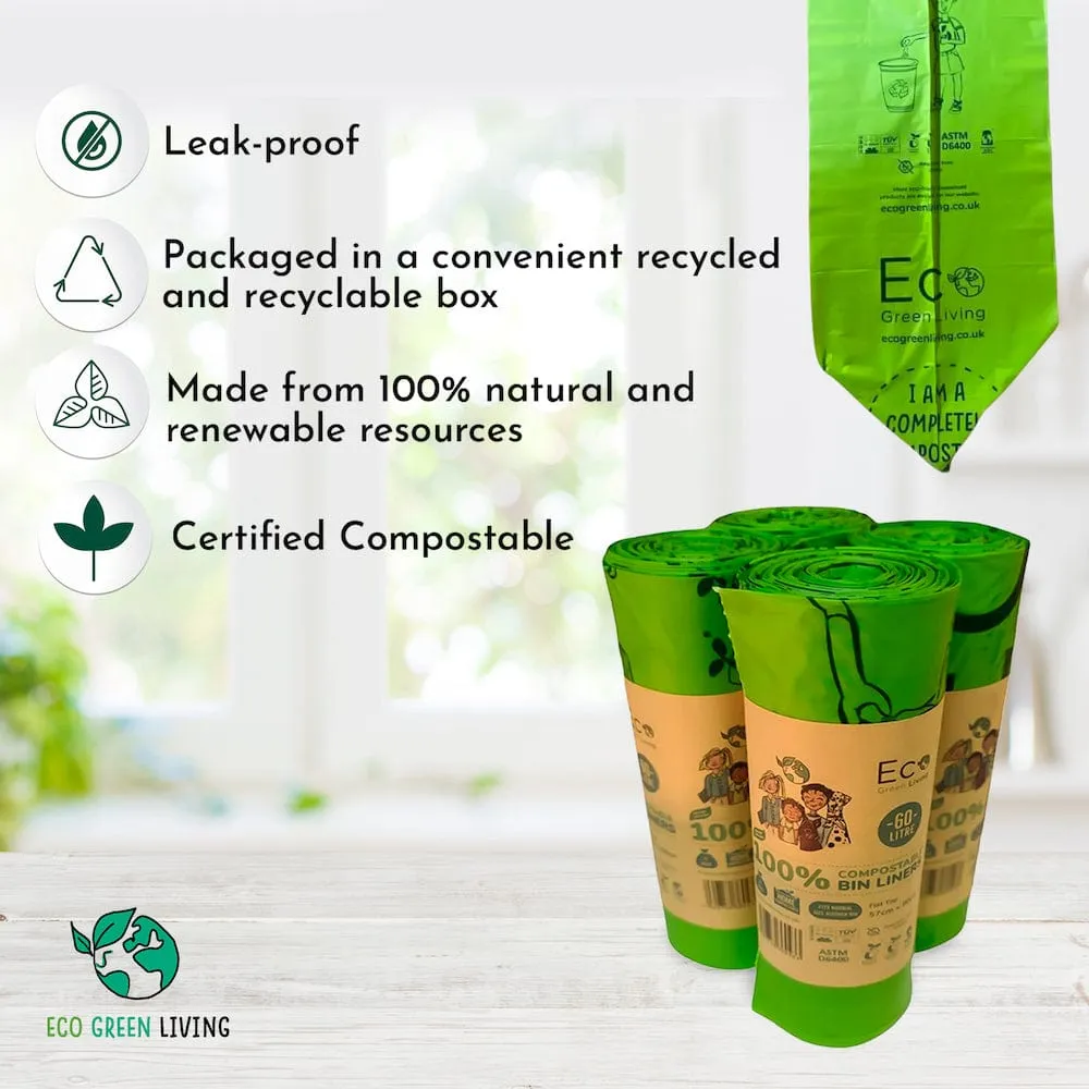 Eco Green Living Compostable Waste Bin Bags - 60L