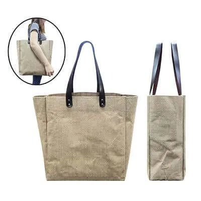 Eco Jute Tote Bag with PU Leather Handle