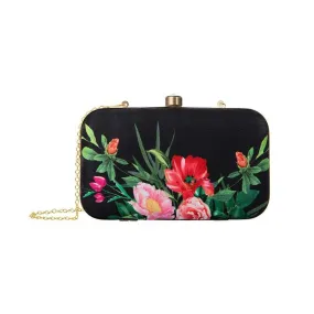 Elegant Black Colored Floral Printed Fancy Clutch