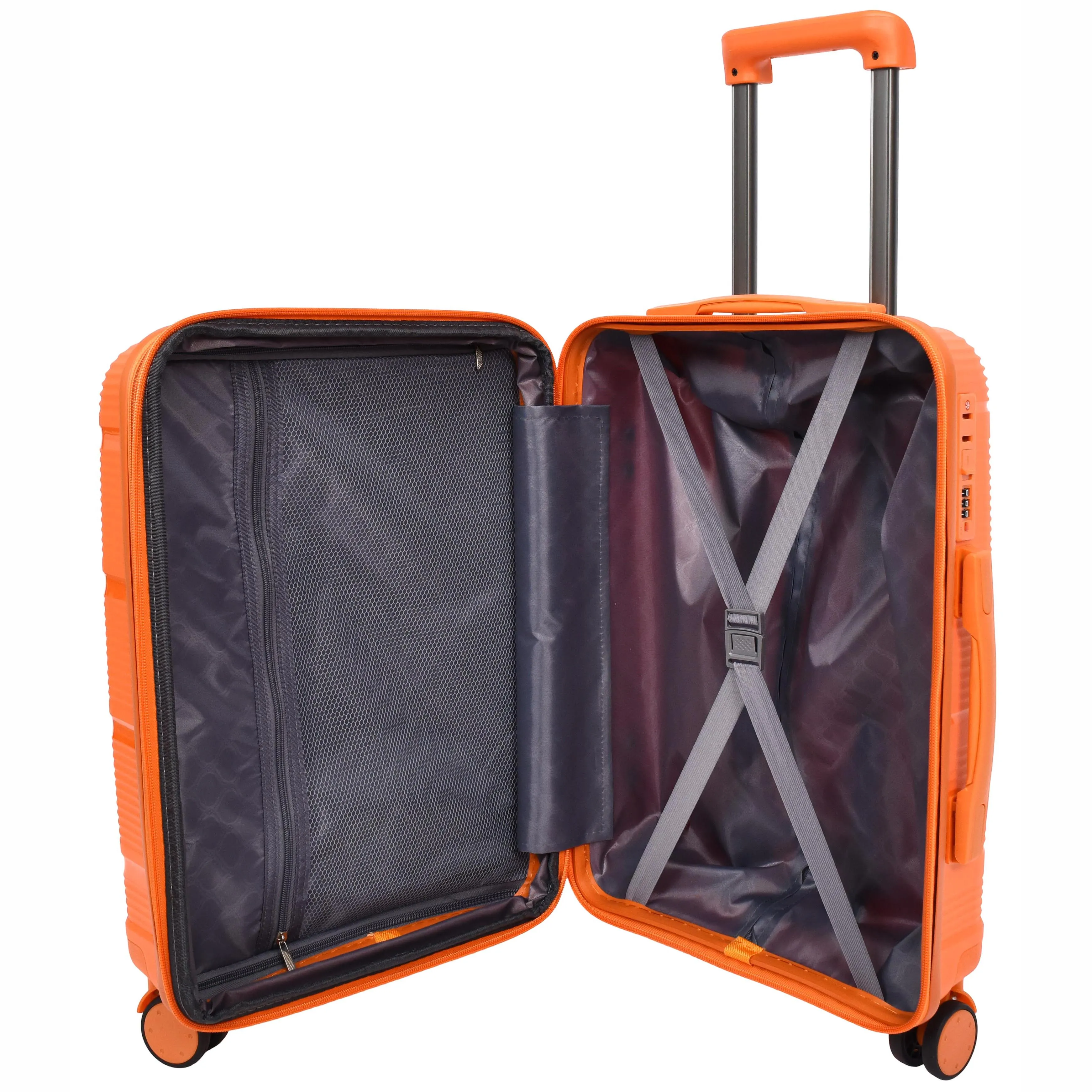 Expandable Hard Shell Luggage PP 8 Wheels Suitcases TSA Lock Travel Bags Titan Orange