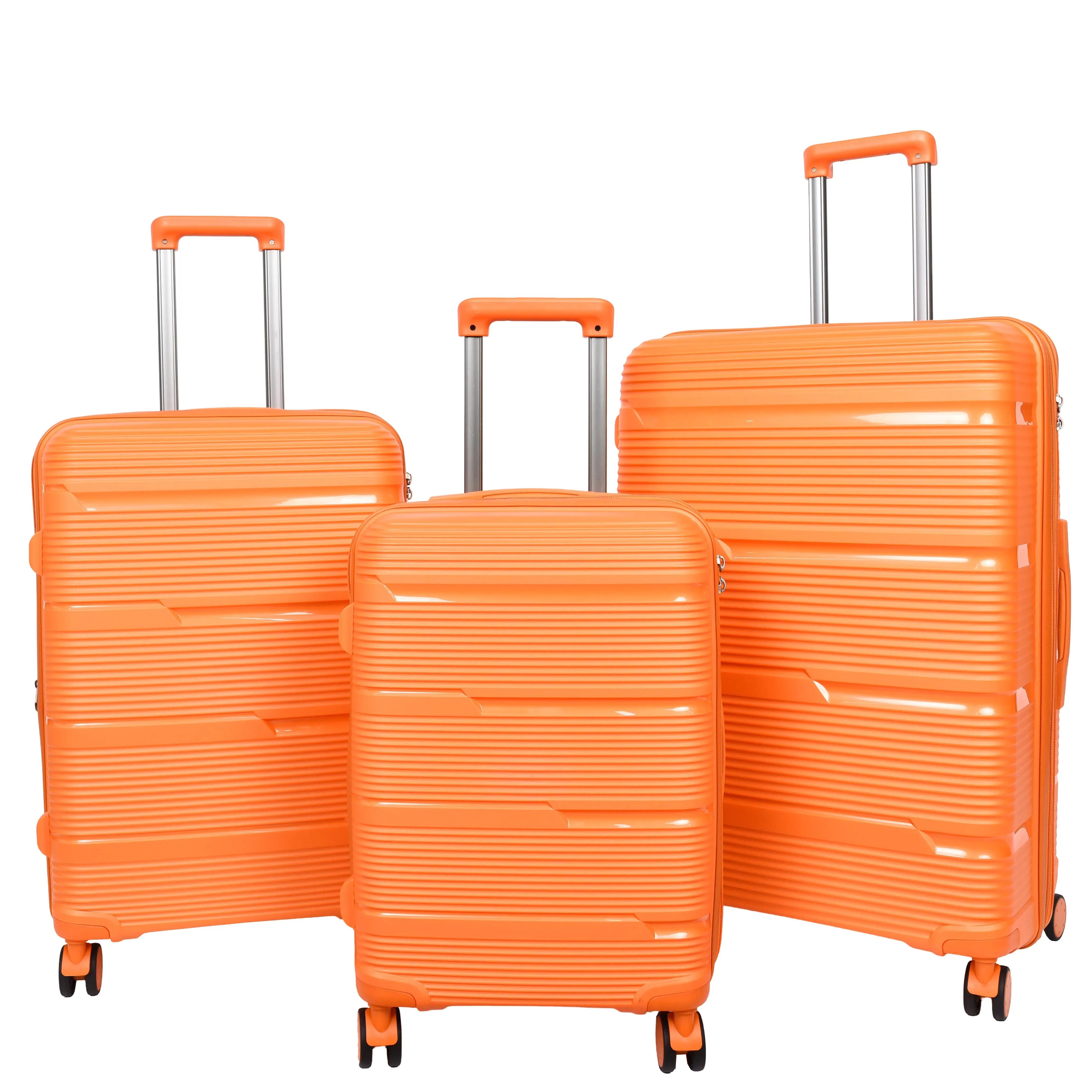 Expandable Hard Shell Luggage PP 8 Wheels Suitcases TSA Lock Travel Bags Titan Orange