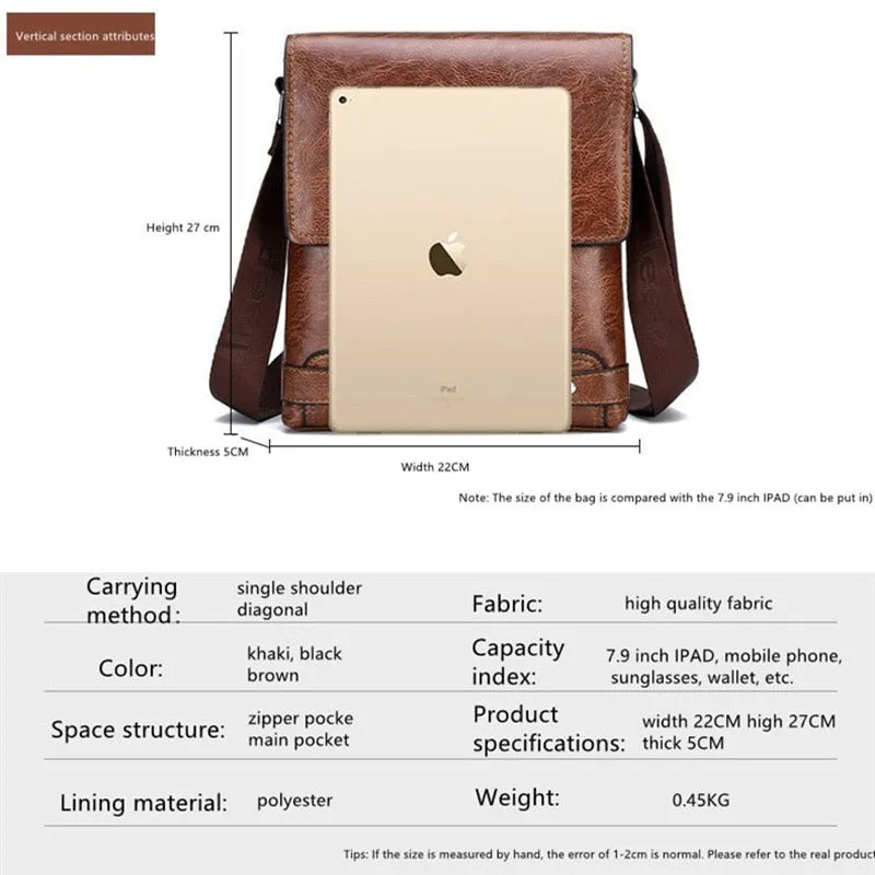 Fashion Male's Crossbody Bag Casual Business PU Leather Men's Messenger Bag Vintage Men Bags Zipper Shoulder Clutch