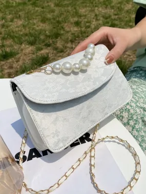 Faux Pearl Decor Shoulder Bag