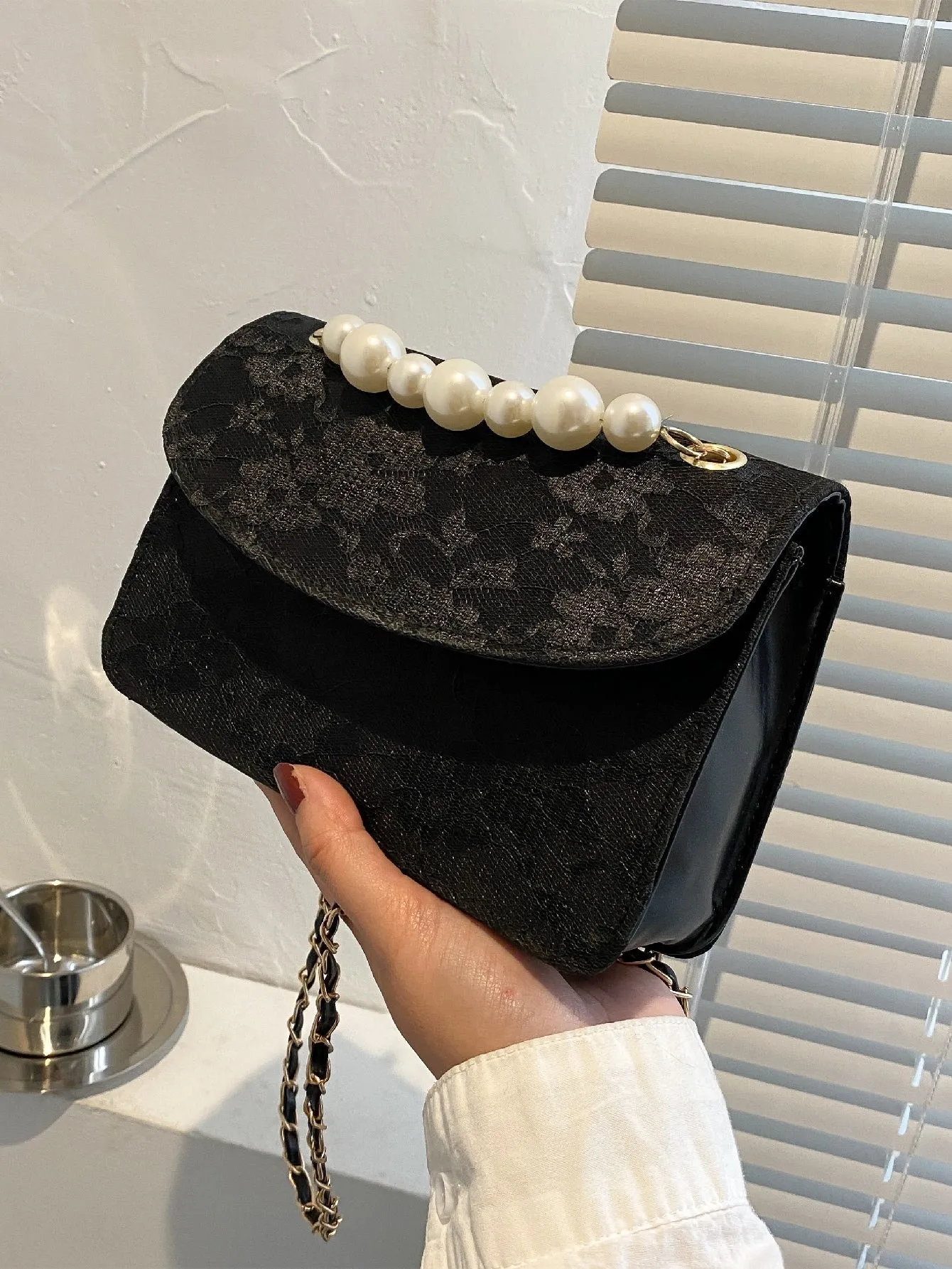 Faux Pearl Decor Shoulder Bag