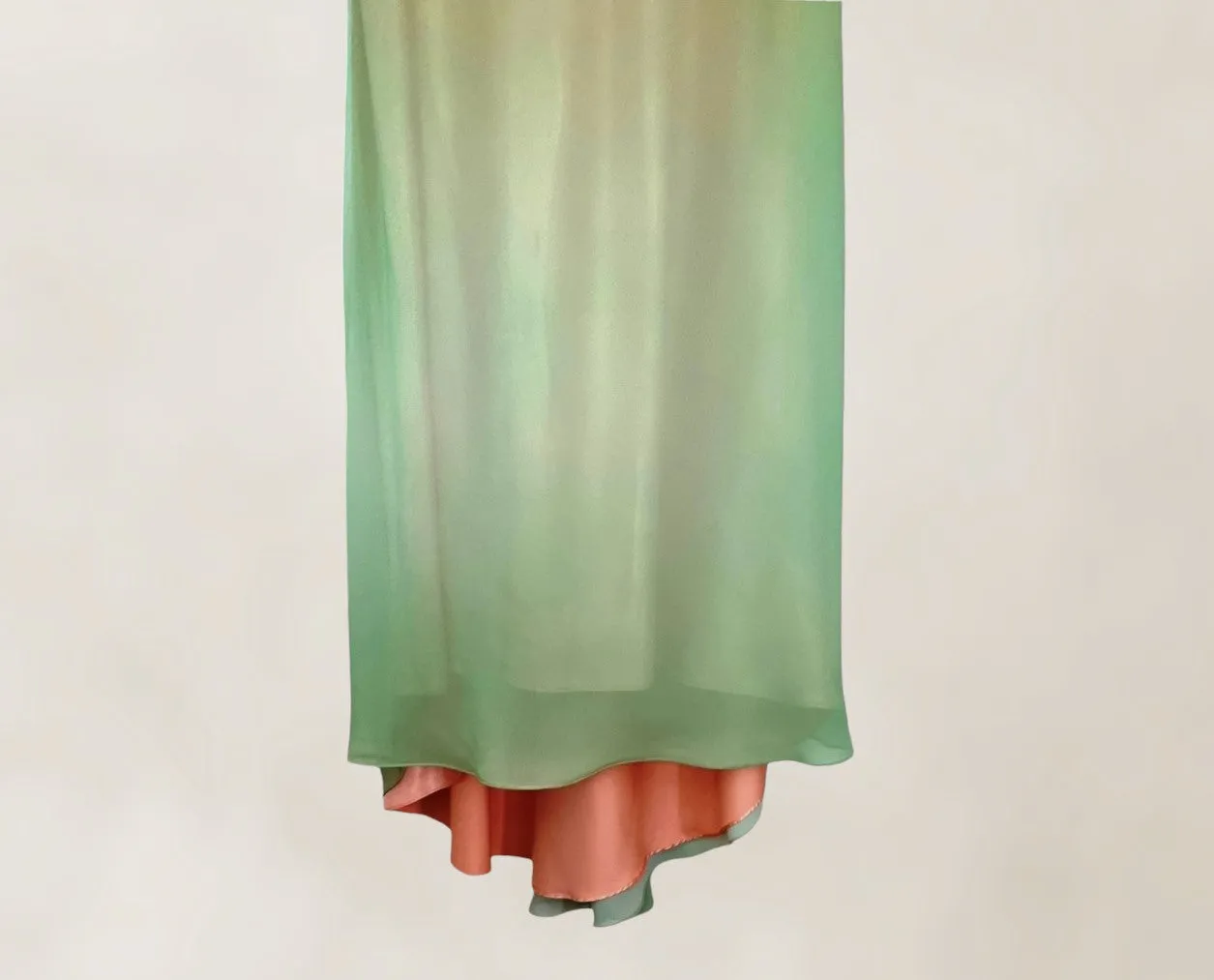 Faviana Couture Peach & Green Fish Tail Maxi Dress UK 6 US 2 EU 34 IT 38