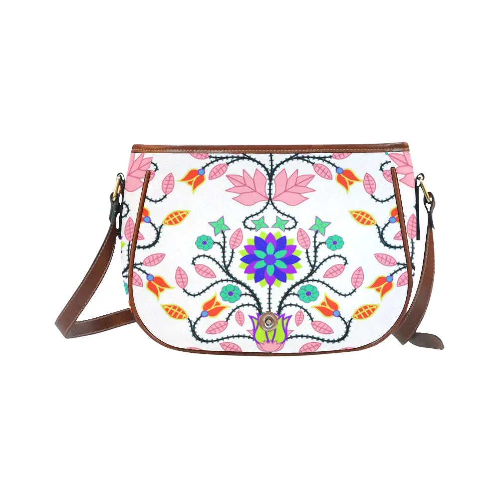 Floral Beadwork Four Clans White Saddle Bag/Small