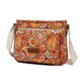 Floral Crossbody Canvas Messenger Handbag Multi Pocket Satchel Purse