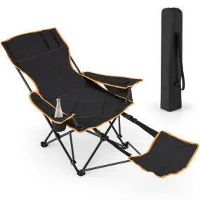 Folding Camping Chair with Footrest Camping Lounge Chair with Carry Bag-Black