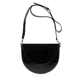 Forget Me Not Saddle Bag (Black Croc-Embossed)