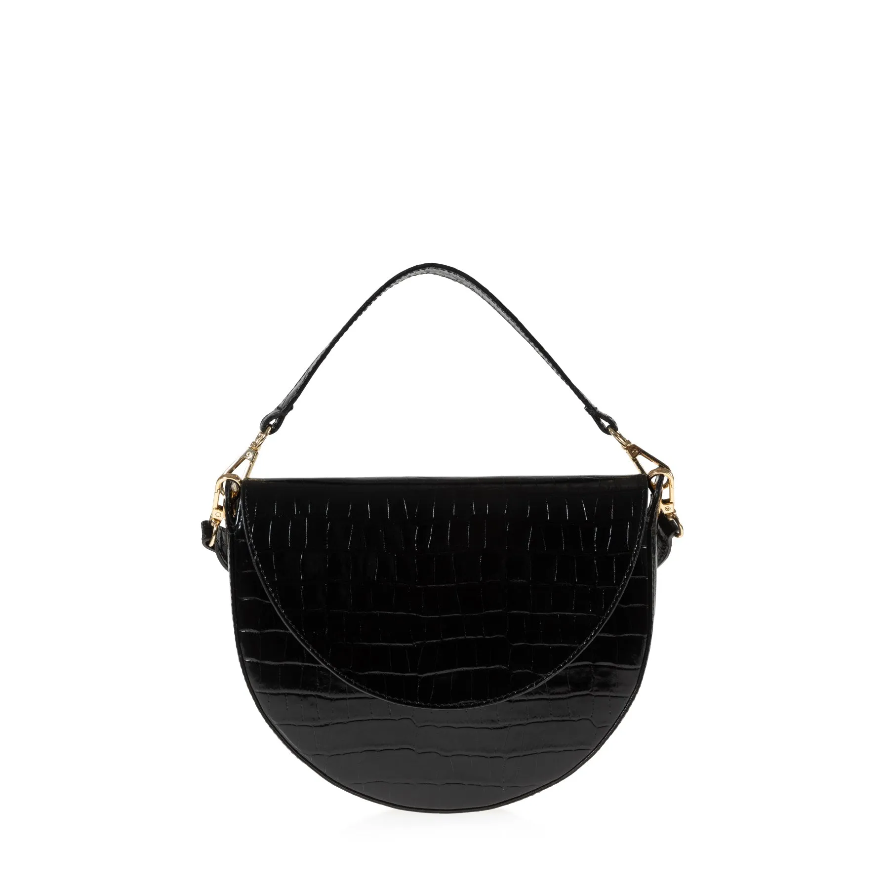 Forget Me Not Saddle Bag (Black Croc-Embossed)