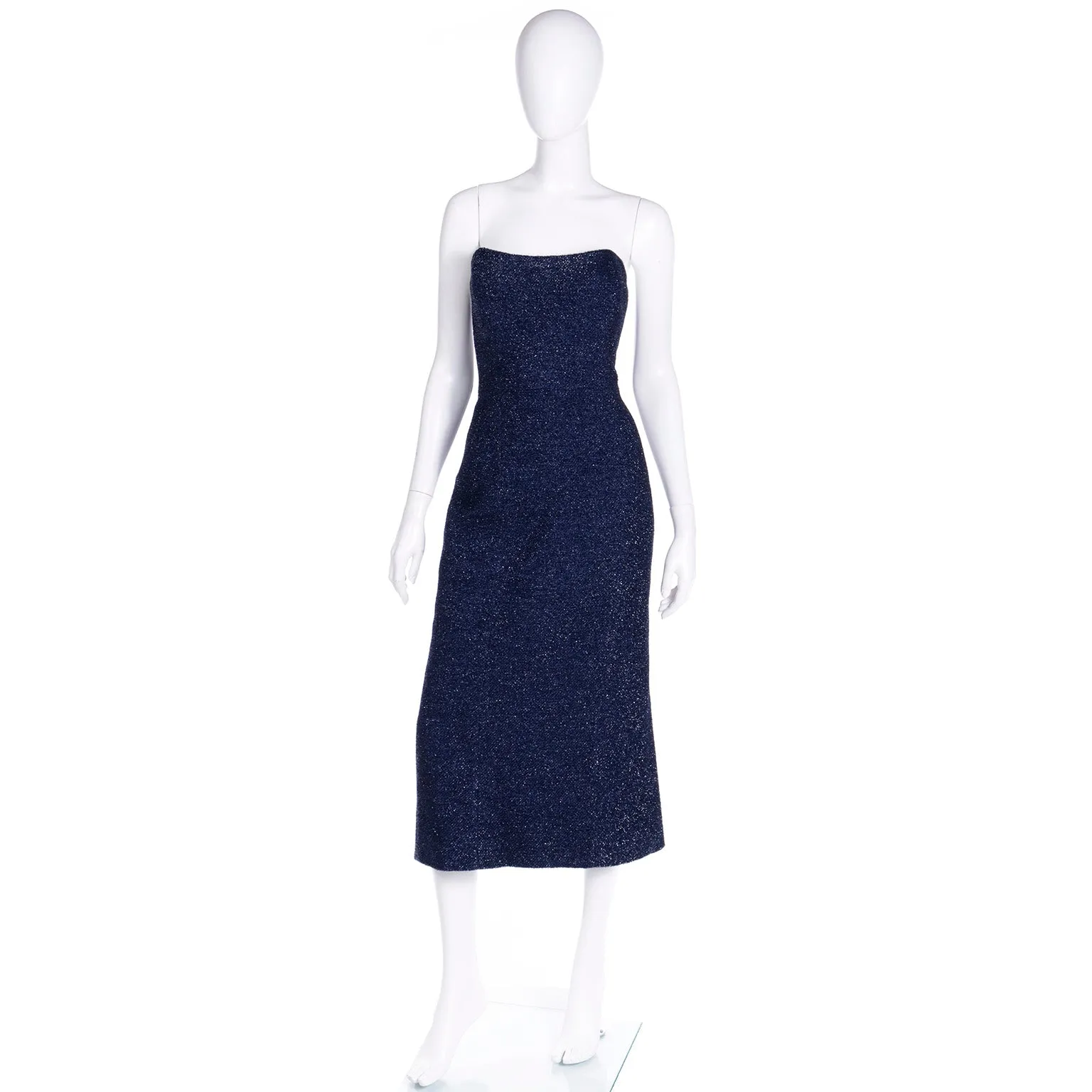 F/W 2009 Isaac Mizrahi Vintage Runway Blue Tinsel Strapless Evening Dress