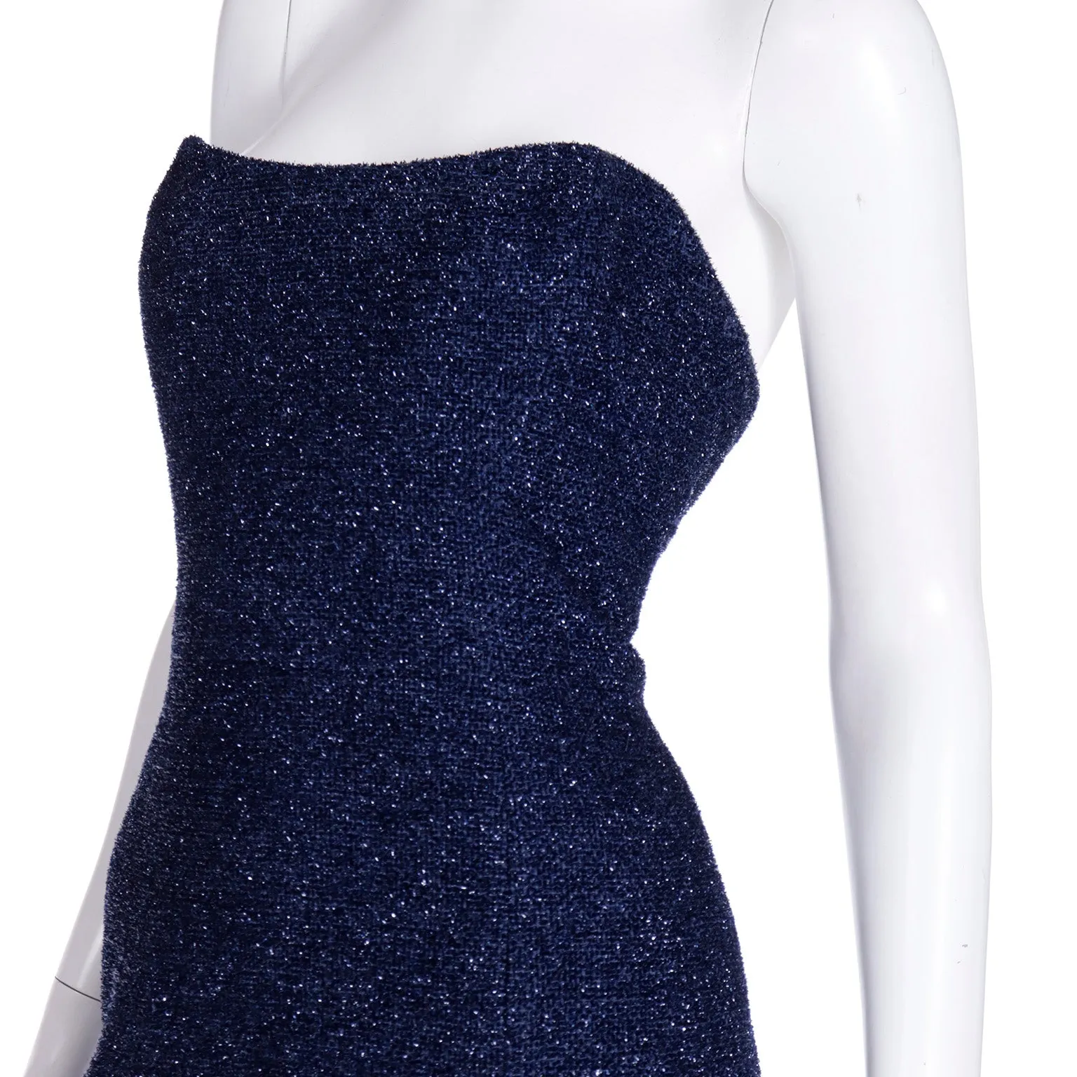 F/W 2009 Isaac Mizrahi Vintage Runway Blue Tinsel Strapless Evening Dress